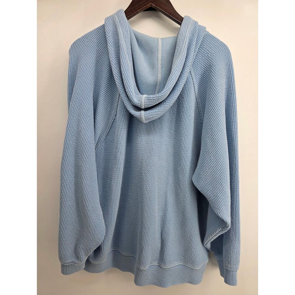 Aerie Ribbed Distressed Full Zip Light Blue Hooded Sweatshirt Size Large - Picture 5 of 5